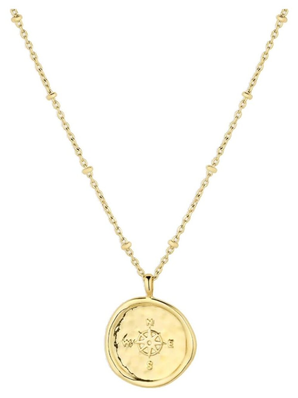 Modern Compass Coin Pendant Necklace 18k Gold Plated Layering Jewelry